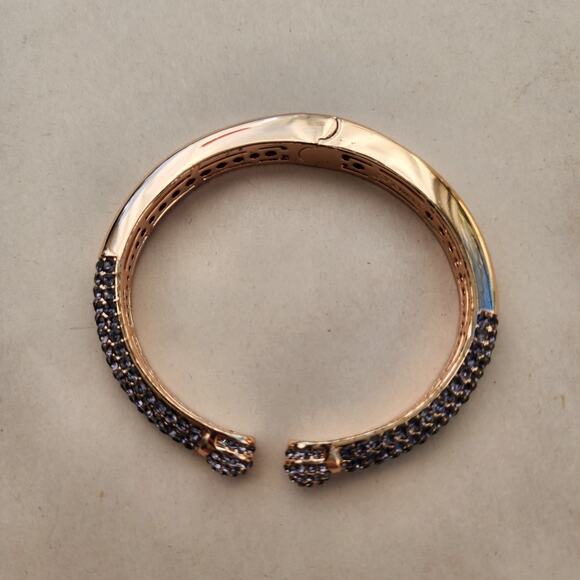 Vintage Joan Boyce Purple Rhinestone Rose Gold Clamper Bangle Bracelet Crystals - Picture 4 of 12